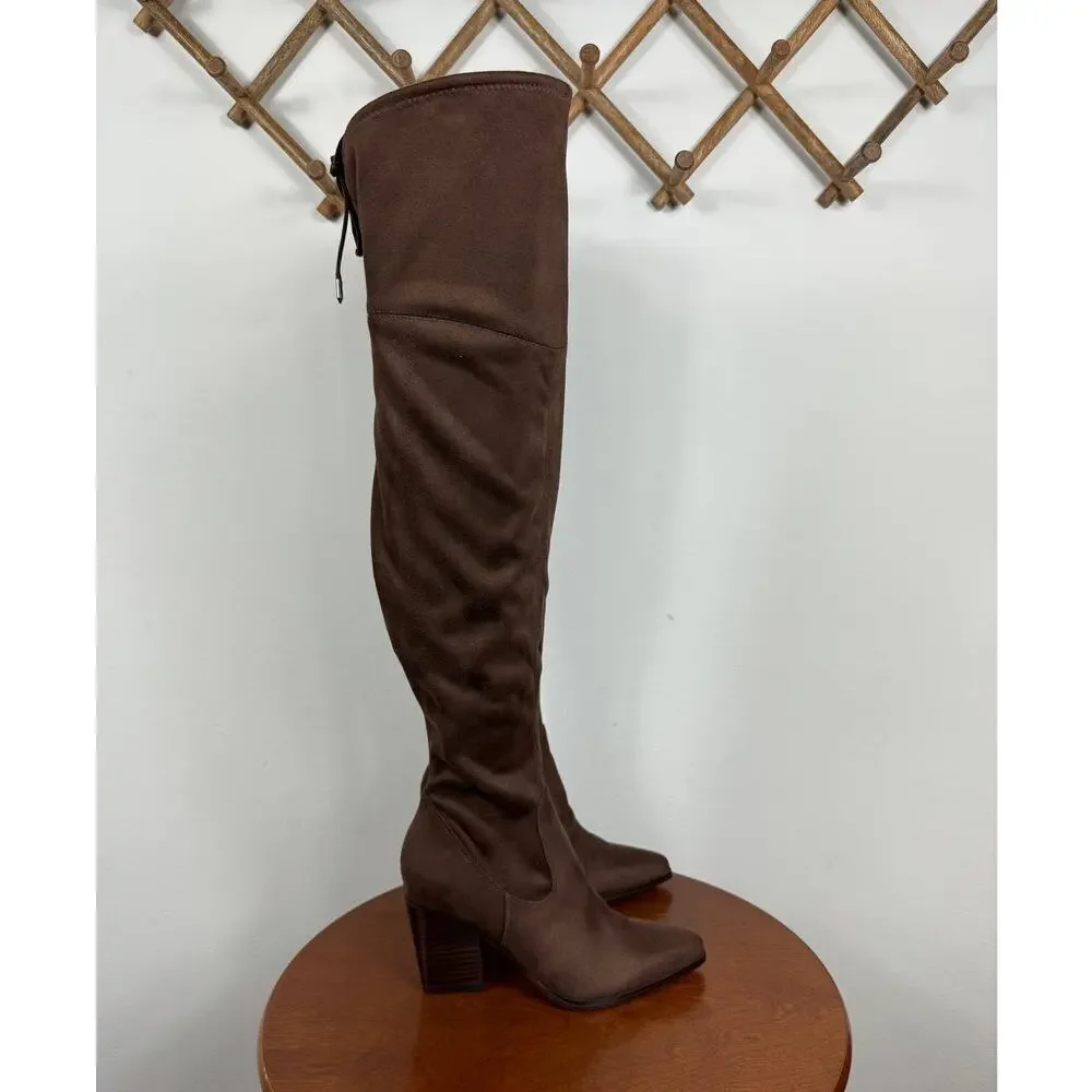 New Marc Fisher LTD Okun Over the Knee Boot in Dark Brown Faux Suede Size 7.5